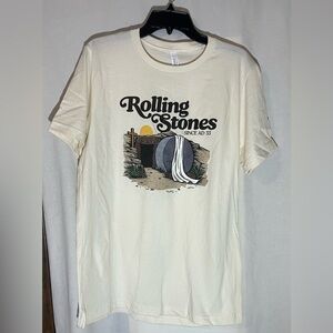 Rolling Stones Christian Graphic Tshirt on Cream colored Bella Canvas L Unisex